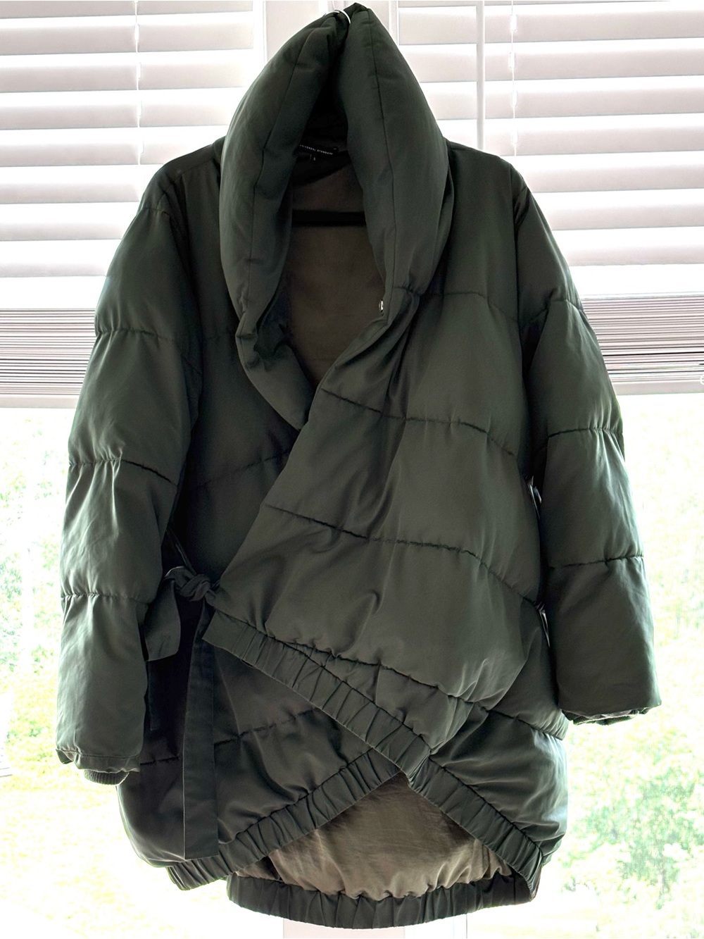 Universal Standard Womens Kanda Olive Green Puffer Wrap Coat